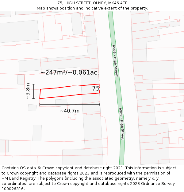 75, HIGH STREET, OLNEY, MK46 4EF: Plot and title map
