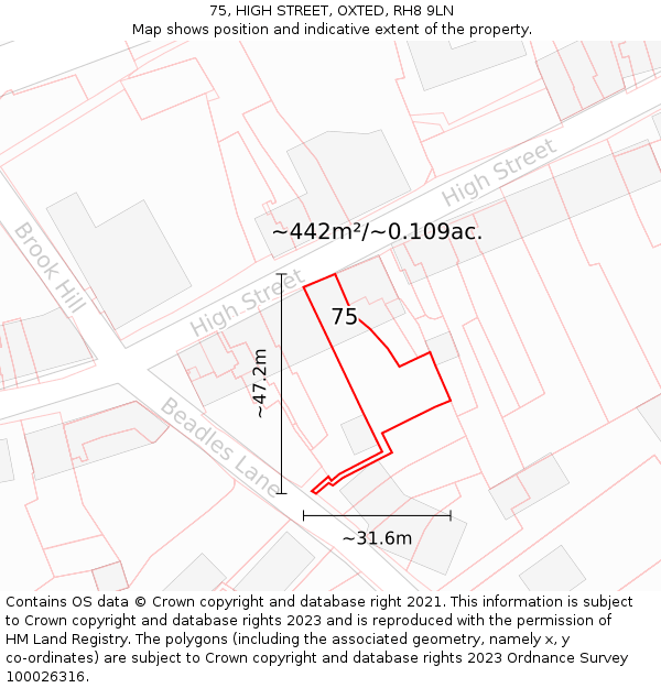 75, HIGH STREET, OXTED, RH8 9LN: Plot and title map