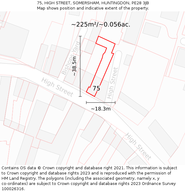 75, HIGH STREET, SOMERSHAM, HUNTINGDON, PE28 3JB: Plot and title map