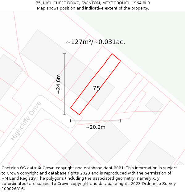75, HIGHCLIFFE DRIVE, SWINTON, MEXBOROUGH, S64 8LR: Plot and title map
