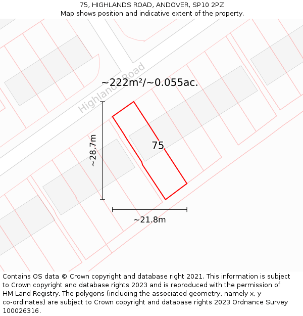 75, HIGHLANDS ROAD, ANDOVER, SP10 2PZ: Plot and title map