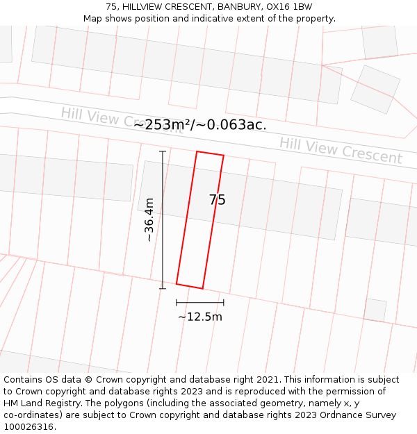 75, HILLVIEW CRESCENT, BANBURY, OX16 1BW: Plot and title map
