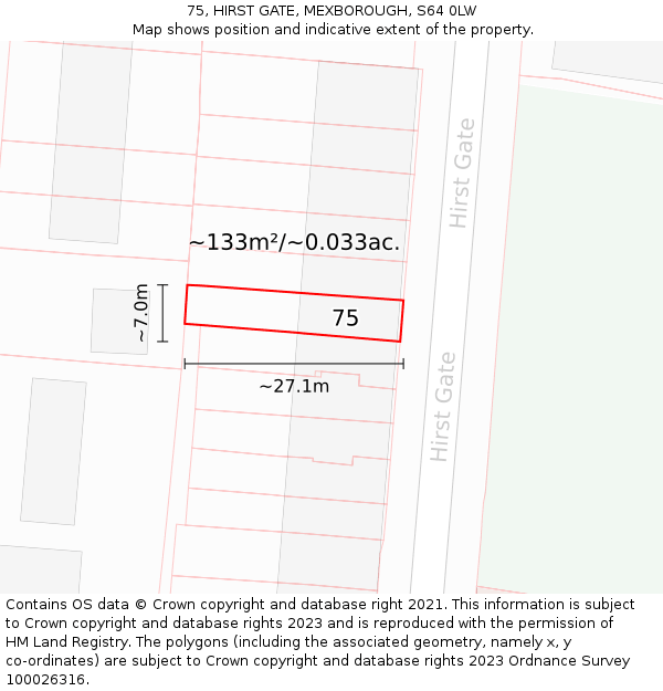 75, HIRST GATE, MEXBOROUGH, S64 0LW: Plot and title map