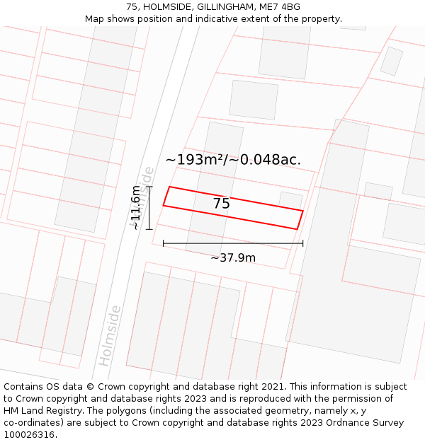 75, HOLMSIDE, GILLINGHAM, ME7 4BG: Plot and title map