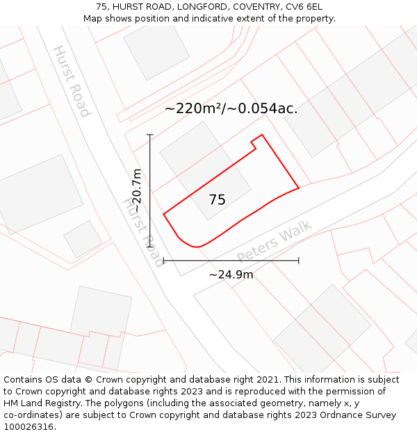 75, HURST ROAD, LONGFORD, COVENTRY, CV6 6EL: Plot and title map