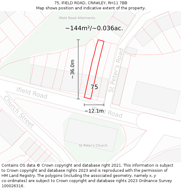 75, IFIELD ROAD, CRAWLEY, RH11 7BB: Plot and title map