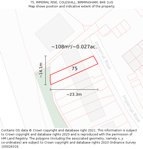75, IMPERIAL RISE, COLESHILL, BIRMINGHAM, B46 1UG: Plot and title map