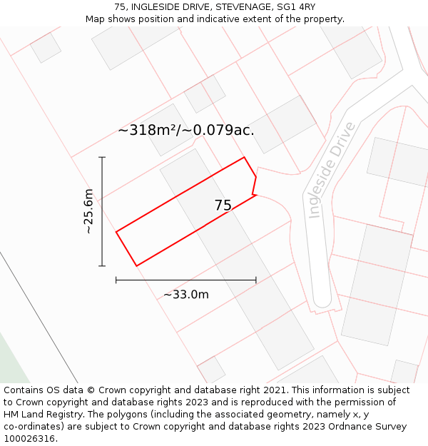 75, INGLESIDE DRIVE, STEVENAGE, SG1 4RY: Plot and title map