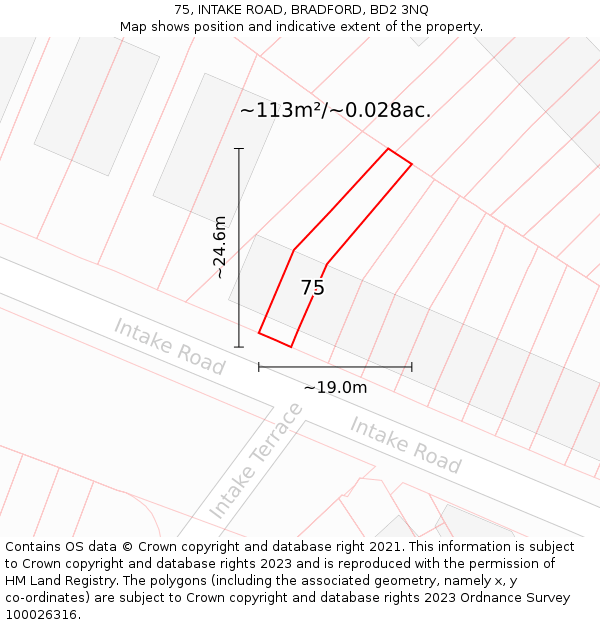 75, INTAKE ROAD, BRADFORD, BD2 3NQ: Plot and title map