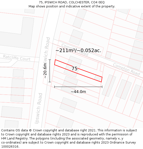 75, IPSWICH ROAD, COLCHESTER, CO4 0EQ: Plot and title map