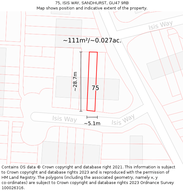75, ISIS WAY, SANDHURST, GU47 9RB: Plot and title map