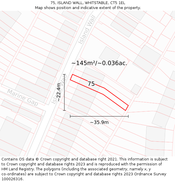 75, ISLAND WALL, WHITSTABLE, CT5 1EL: Plot and title map