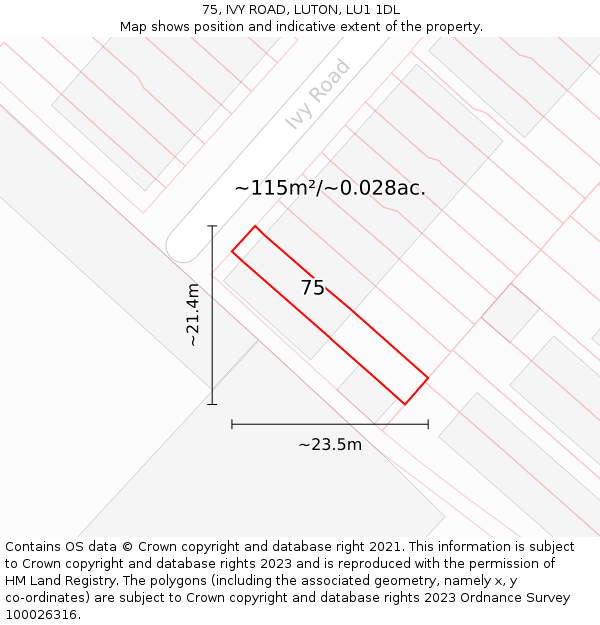 75, IVY ROAD, LUTON, LU1 1DL: Plot and title map