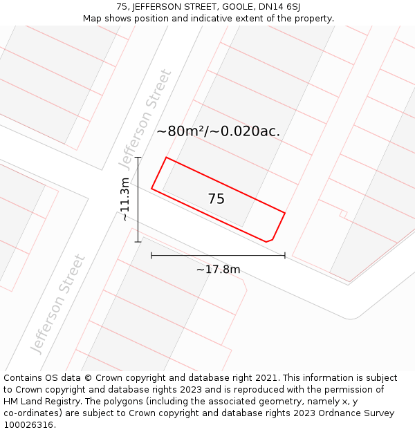 75, JEFFERSON STREET, GOOLE, DN14 6SJ: Plot and title map