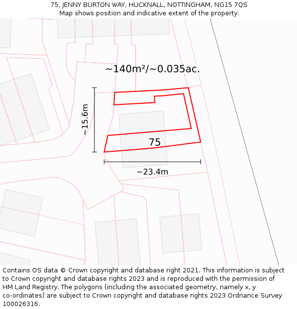 75, JENNY BURTON WAY, HUCKNALL, NOTTINGHAM, NG15 7QS: Plot and title map