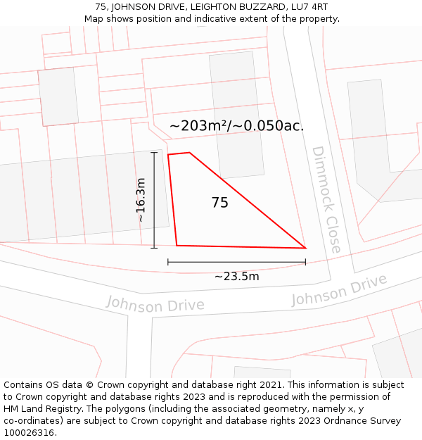 75, JOHNSON DRIVE, LEIGHTON BUZZARD, LU7 4RT: Plot and title map