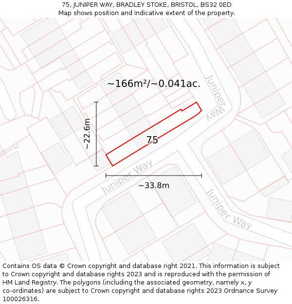 75, JUNIPER WAY, BRADLEY STOKE, BRISTOL, BS32 0ED: Plot and title map