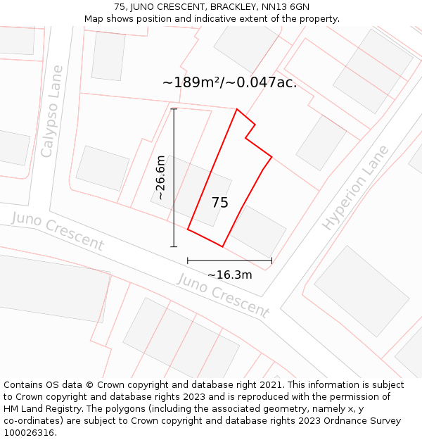 75, JUNO CRESCENT, BRACKLEY, NN13 6GN: Plot and title map
