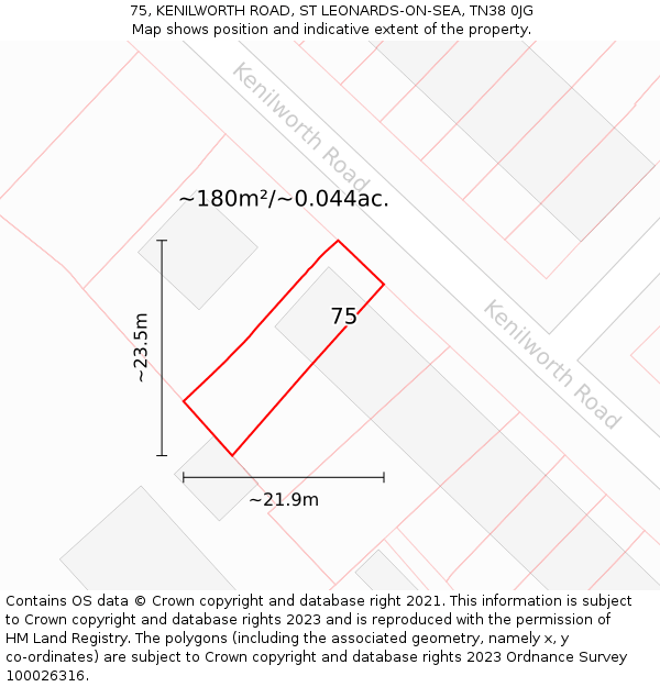 75, KENILWORTH ROAD, ST LEONARDS-ON-SEA, TN38 0JG: Plot and title map