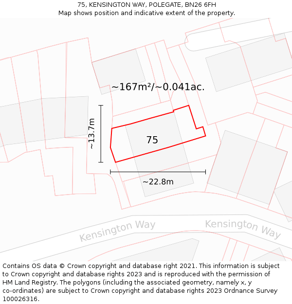 75, KENSINGTON WAY, POLEGATE, BN26 6FH: Plot and title map