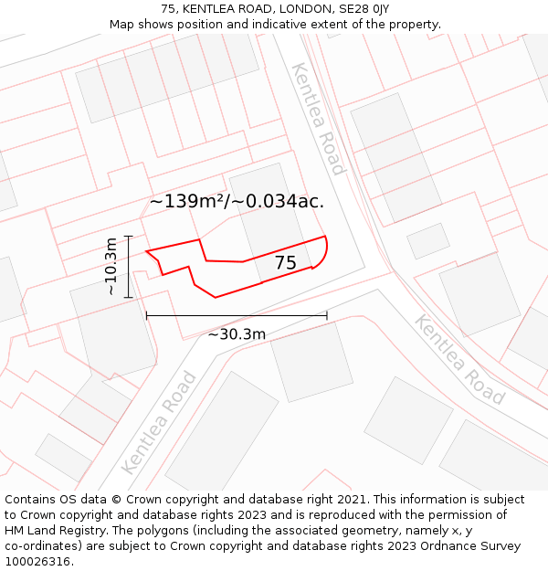 75, KENTLEA ROAD, LONDON, SE28 0JY: Plot and title map