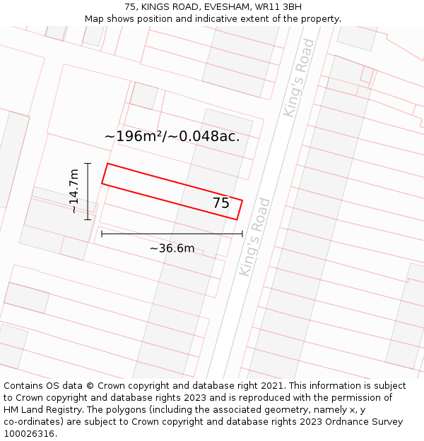 75, KINGS ROAD, EVESHAM, WR11 3BH: Plot and title map