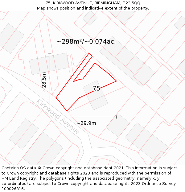 75, KIRKWOOD AVENUE, BIRMINGHAM, B23 5QQ: Plot and title map