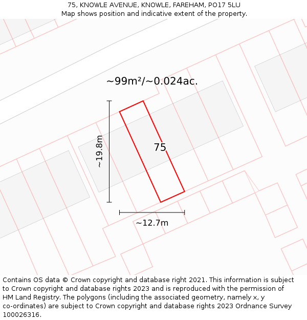 75, KNOWLE AVENUE, KNOWLE, FAREHAM, PO17 5LU: Plot and title map