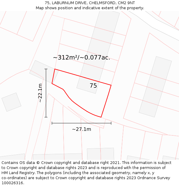 75, LABURNUM DRIVE, CHELMSFORD, CM2 9NT: Plot and title map