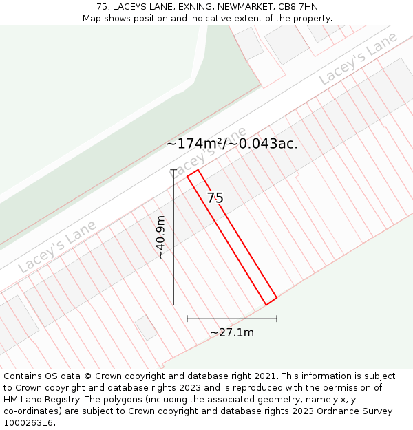 75, LACEYS LANE, EXNING, NEWMARKET, CB8 7HN: Plot and title map
