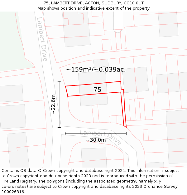 75, LAMBERT DRIVE, ACTON, SUDBURY, CO10 0UT: Plot and title map