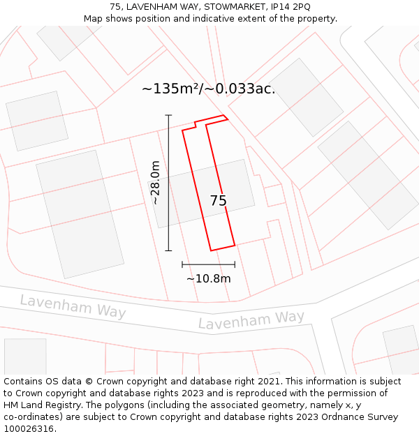 75, LAVENHAM WAY, STOWMARKET, IP14 2PQ: Plot and title map