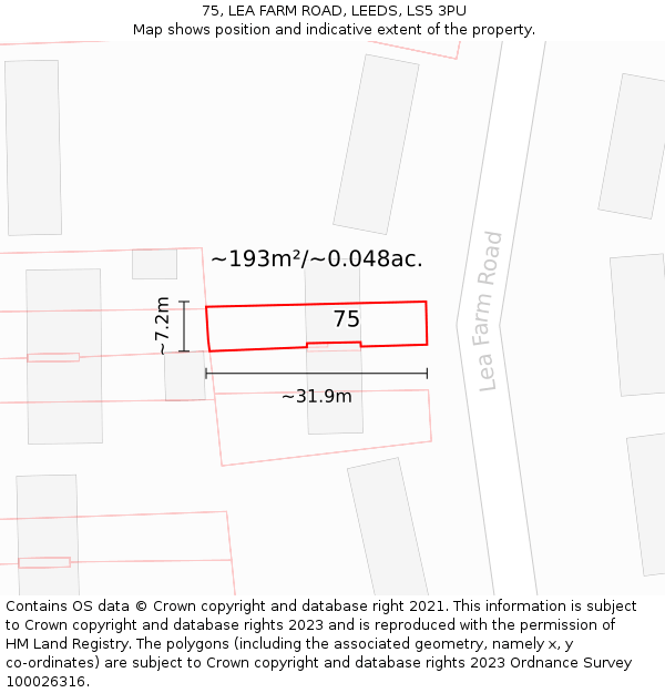 75, LEA FARM ROAD, LEEDS, LS5 3PU: Plot and title map