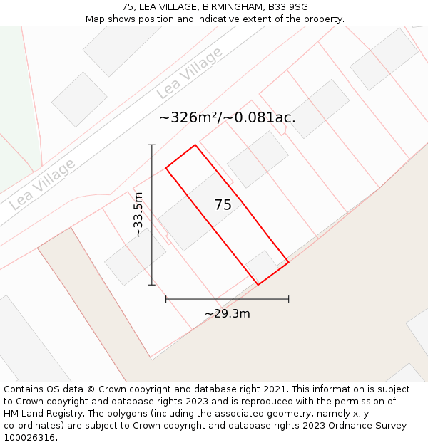75, LEA VILLAGE, BIRMINGHAM, B33 9SG: Plot and title map