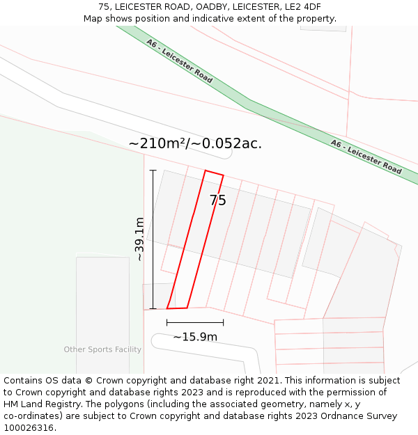 75, LEICESTER ROAD, OADBY, LEICESTER, LE2 4DF: Plot and title map