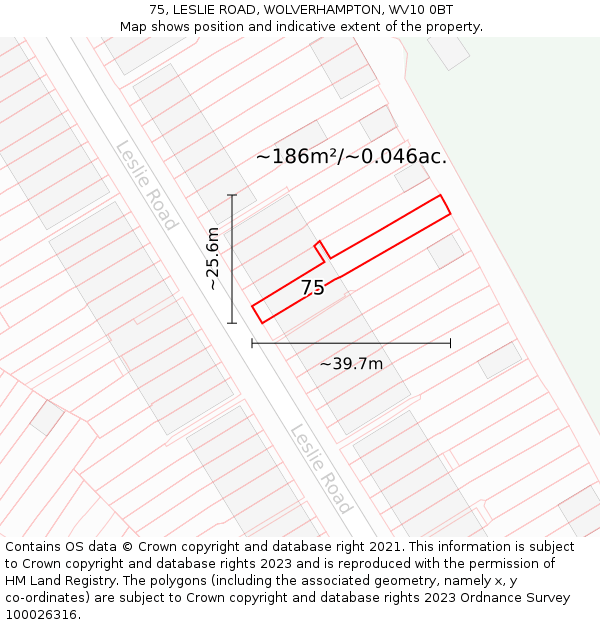 75, LESLIE ROAD, WOLVERHAMPTON, WV10 0BT: Plot and title map
