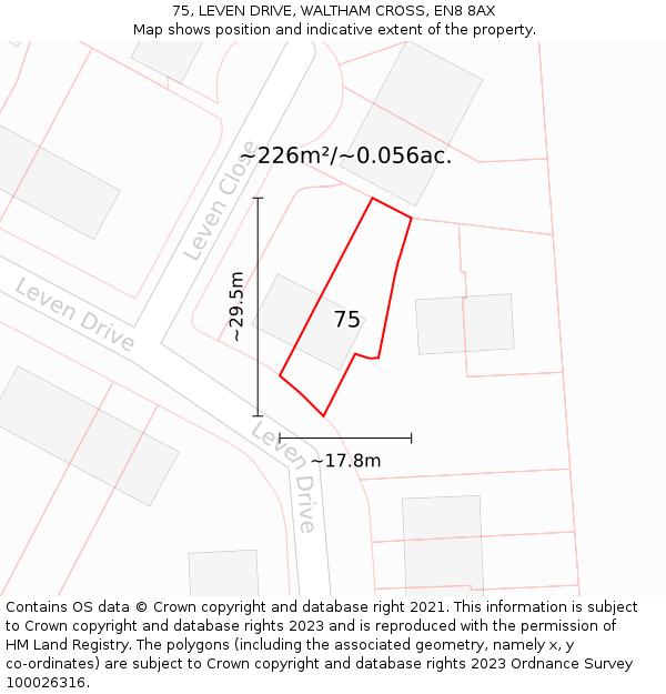 75, LEVEN DRIVE, WALTHAM CROSS, EN8 8AX: Plot and title map