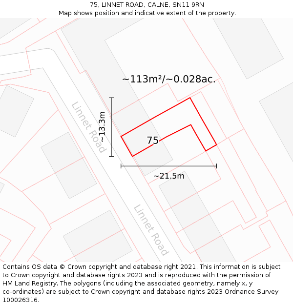75, LINNET ROAD, CALNE, SN11 9RN: Plot and title map