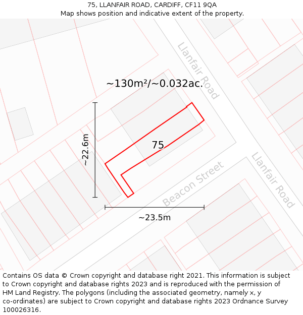 75, LLANFAIR ROAD, CARDIFF, CF11 9QA: Plot and title map