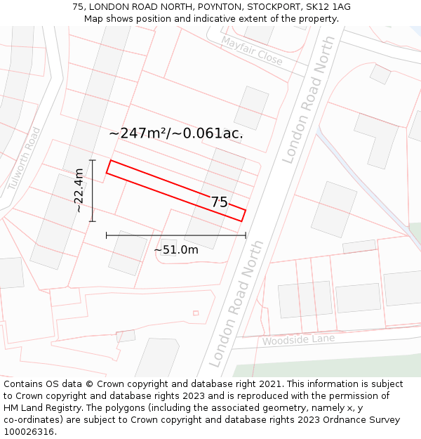 75, LONDON ROAD NORTH, POYNTON, STOCKPORT, SK12 1AG: Plot and title map
