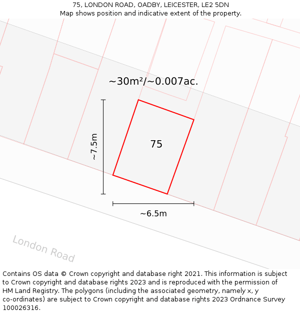 75, LONDON ROAD, OADBY, LEICESTER, LE2 5DN: Plot and title map