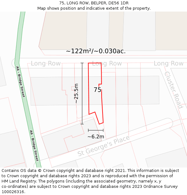 75, LONG ROW, BELPER, DE56 1DR: Plot and title map