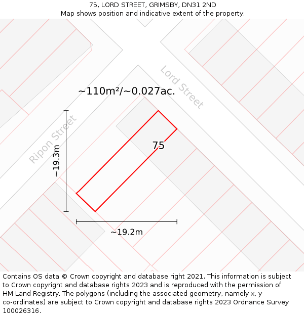 75, LORD STREET, GRIMSBY, DN31 2ND: Plot and title map