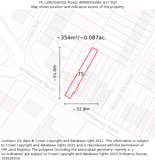 75, LORDSWOOD ROAD, BIRMINGHAM, B17 9QT: Plot and title map