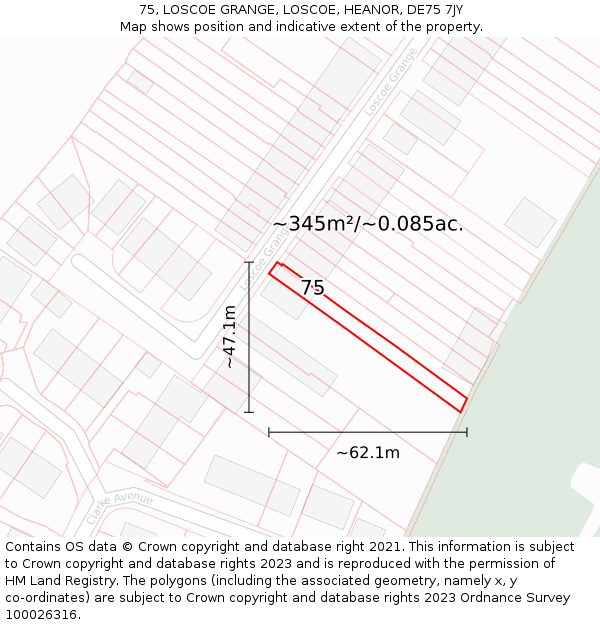 75, LOSCOE GRANGE, LOSCOE, HEANOR, DE75 7JY: Plot and title map