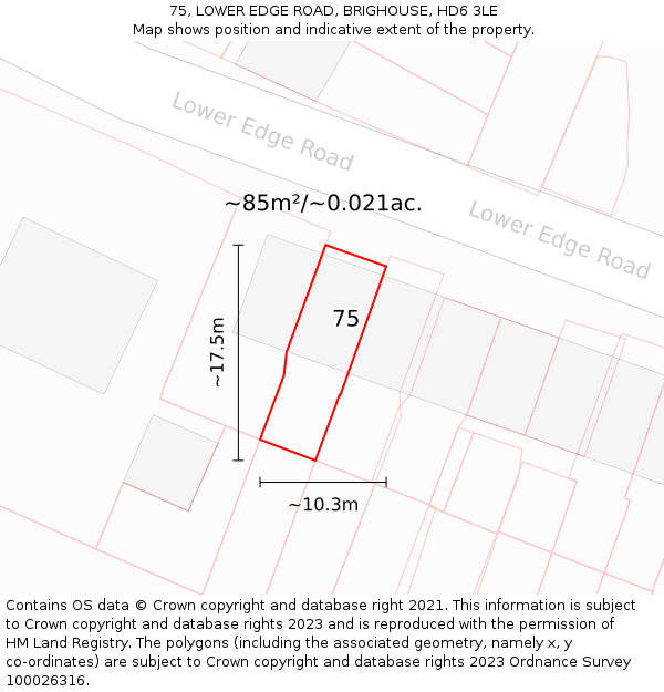 75, LOWER EDGE ROAD, BRIGHOUSE, HD6 3LE: Plot and title map