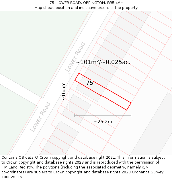 75, LOWER ROAD, ORPINGTON, BR5 4AH: Plot and title map