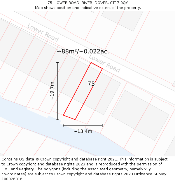 75, LOWER ROAD, RIVER, DOVER, CT17 0QY: Plot and title map