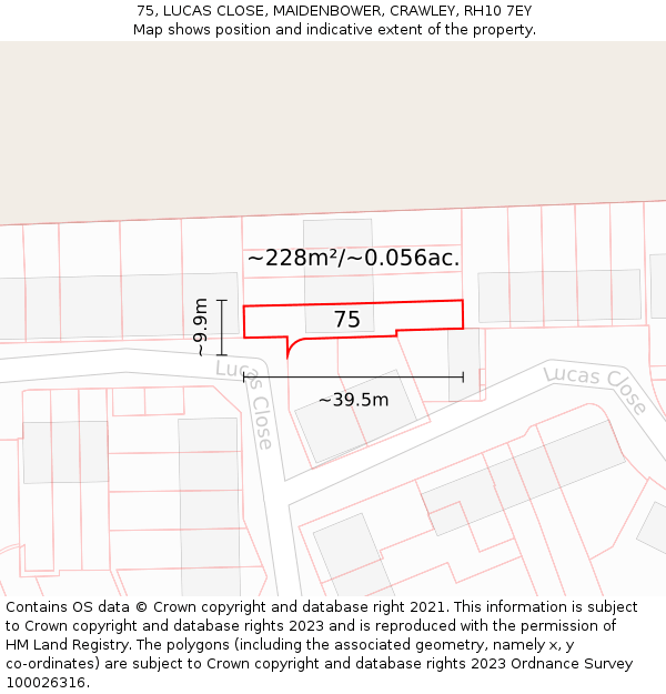 75, LUCAS CLOSE, MAIDENBOWER, CRAWLEY, RH10 7EY: Plot and title map