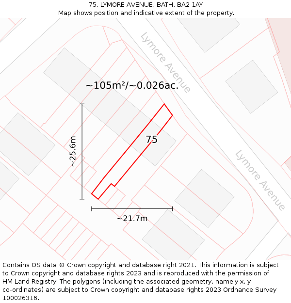 75, LYMORE AVENUE, BATH, BA2 1AY: Plot and title map